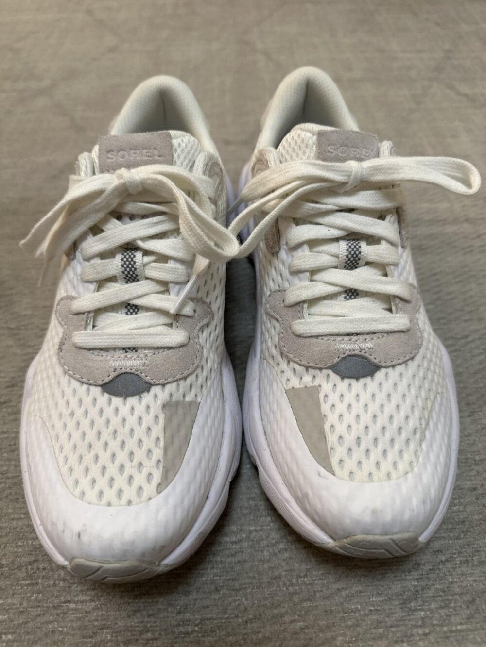 Sorel Kinetic Lace Up Sneakers White Ecru Mesh Gray Suede Women's Size 8
